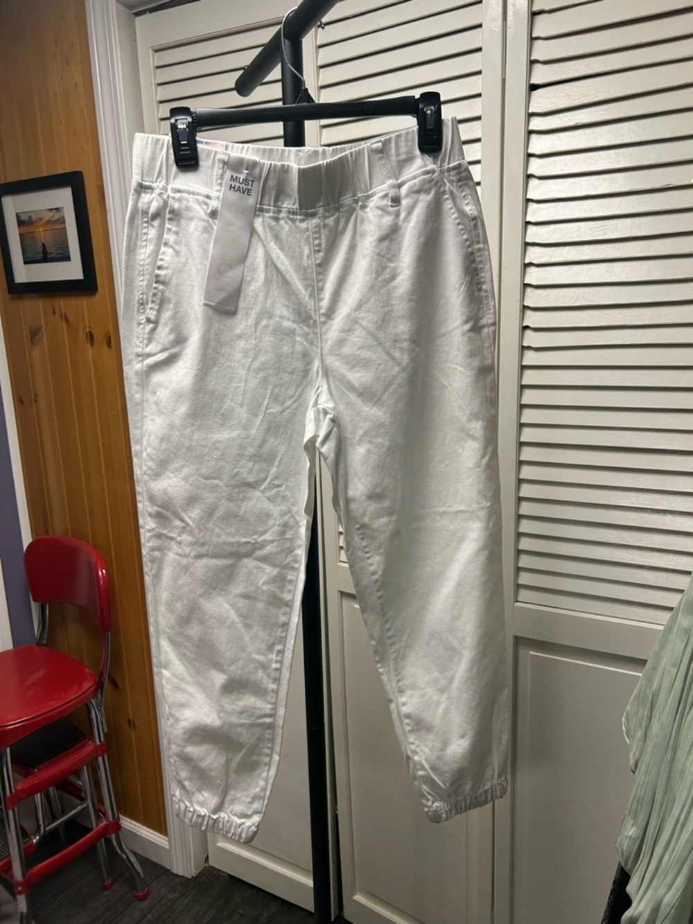 Tinseltown White Elastic Waist Joggers